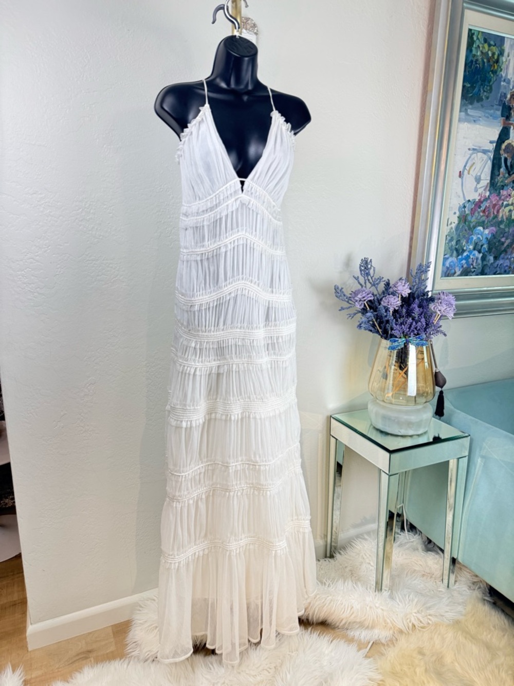Jonathan Simkhai‎ White Point D’Esprit Tiered Maxi Ethereal Size 6